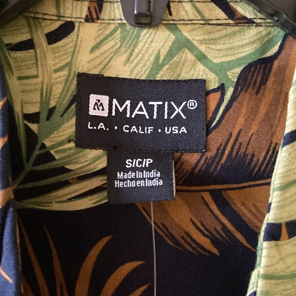 Men Matix black green leaf print short sleeve button down shirt size S - NWT - Picture 3 of 7